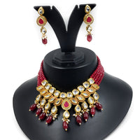 Knigght angel  Gold Plated Kundan And Beads Necklace Set
