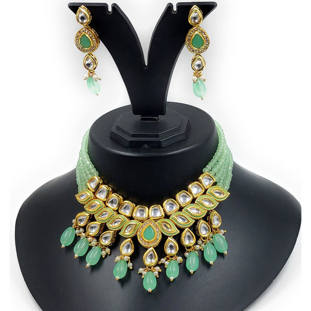 Knigght angel  Gold Plated Kundan And Beads Necklace Set