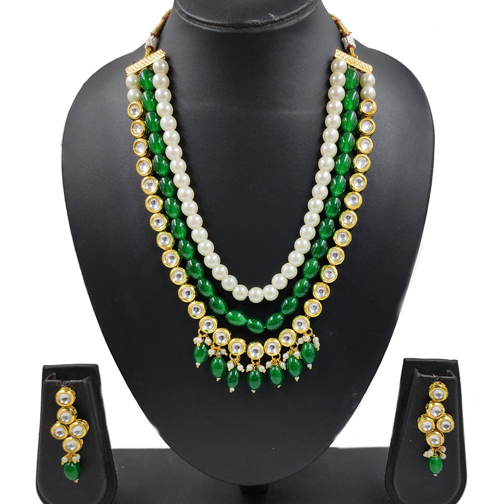 Knigght angel  Gold Plated Kundan And Beads Multi Layer Necklace Set