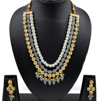 Knigght angel  Gold Plated Kundan And Beads Multi Layer Necklace Set
