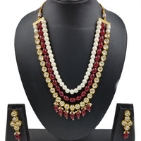 Knigght angel  Gold Plated Kundan And Beads Multi Layer Necklace Set