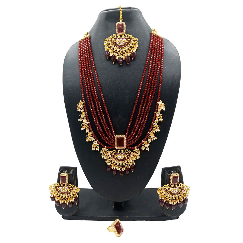 Knigght angel  Gold Plated Multi Layer Beads Long Necklace Set