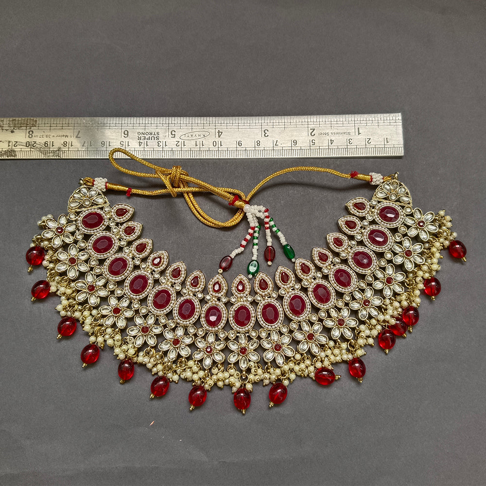 Knigght angel  Gold Plated Kundan And Beads Necklace Set