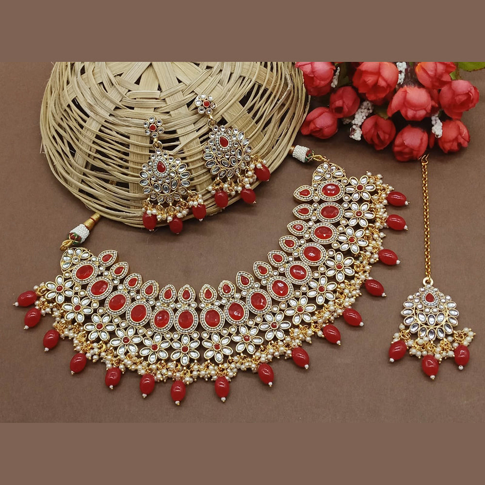 Knigght angel  Gold Plated Kundan And Beads Necklace Set