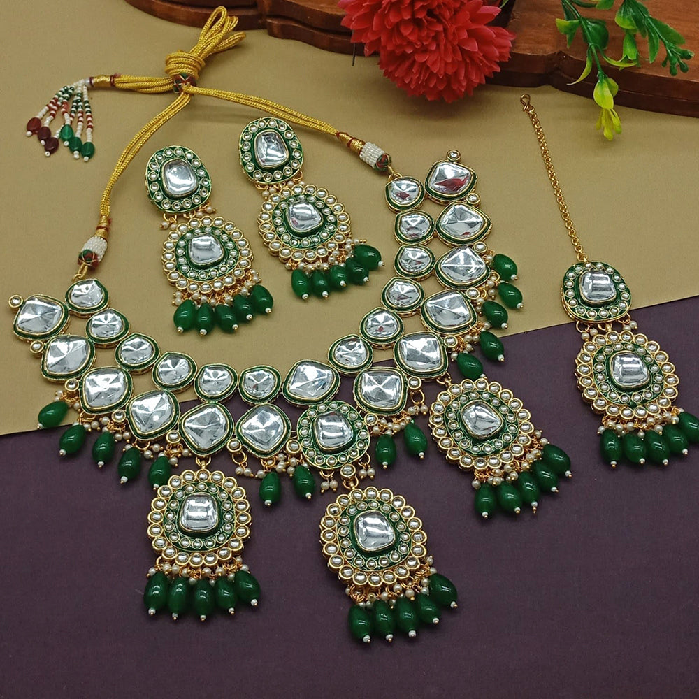 Knigght angel  Gold Plated Kundan Stone Necklace Set