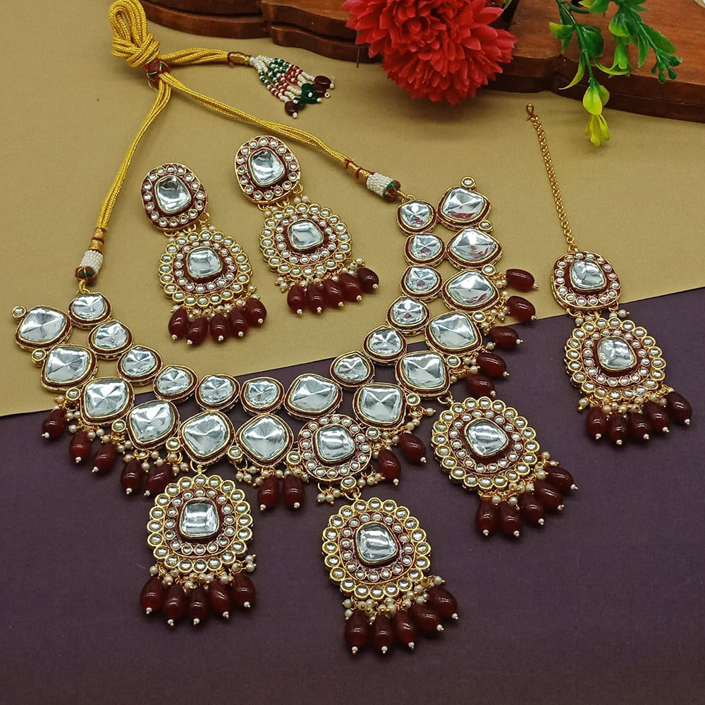 Knigght angel  Gold Plated Kundan Stone Necklace Set