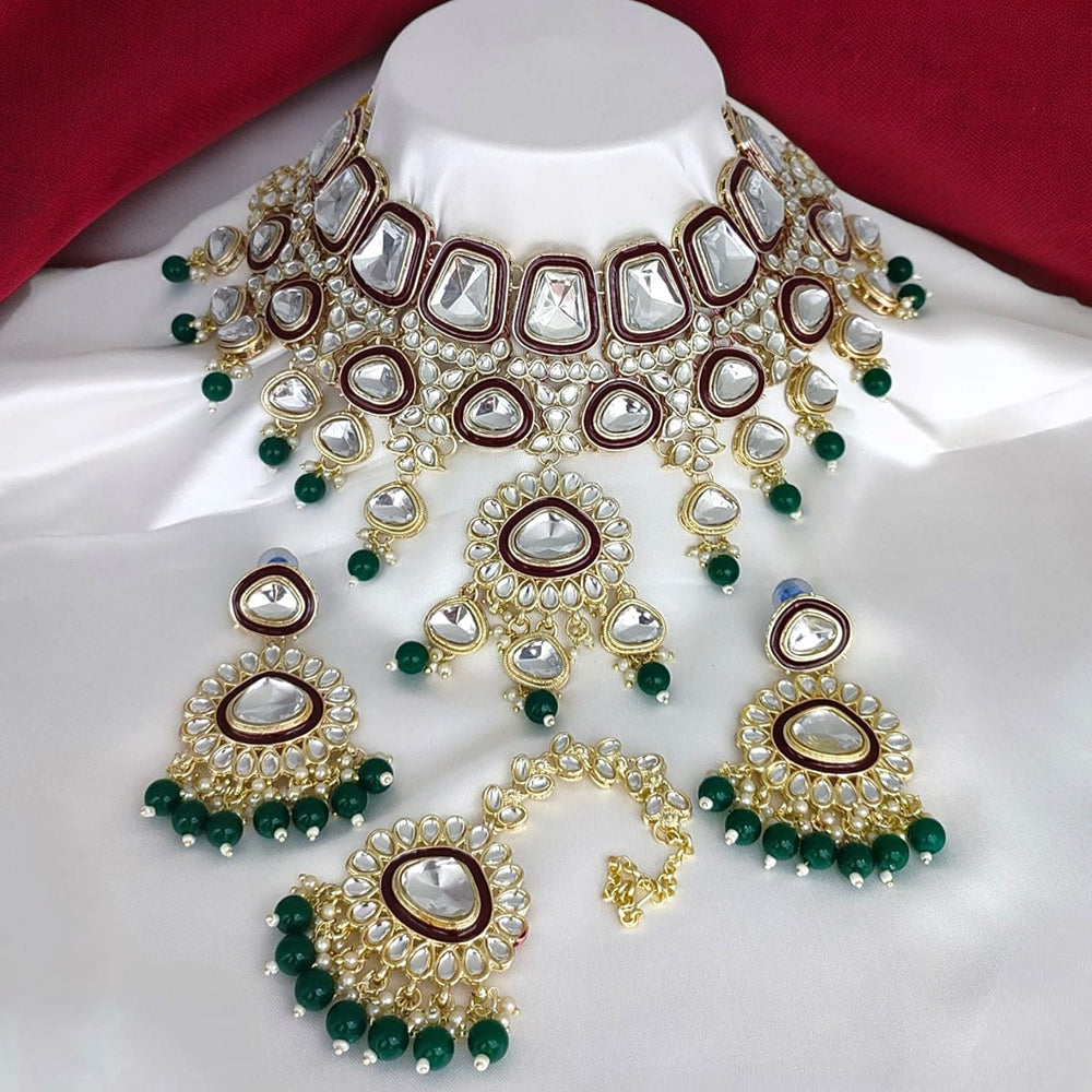 Knigght angel  Gold Plated Kundan Stone Choker Necklace Set