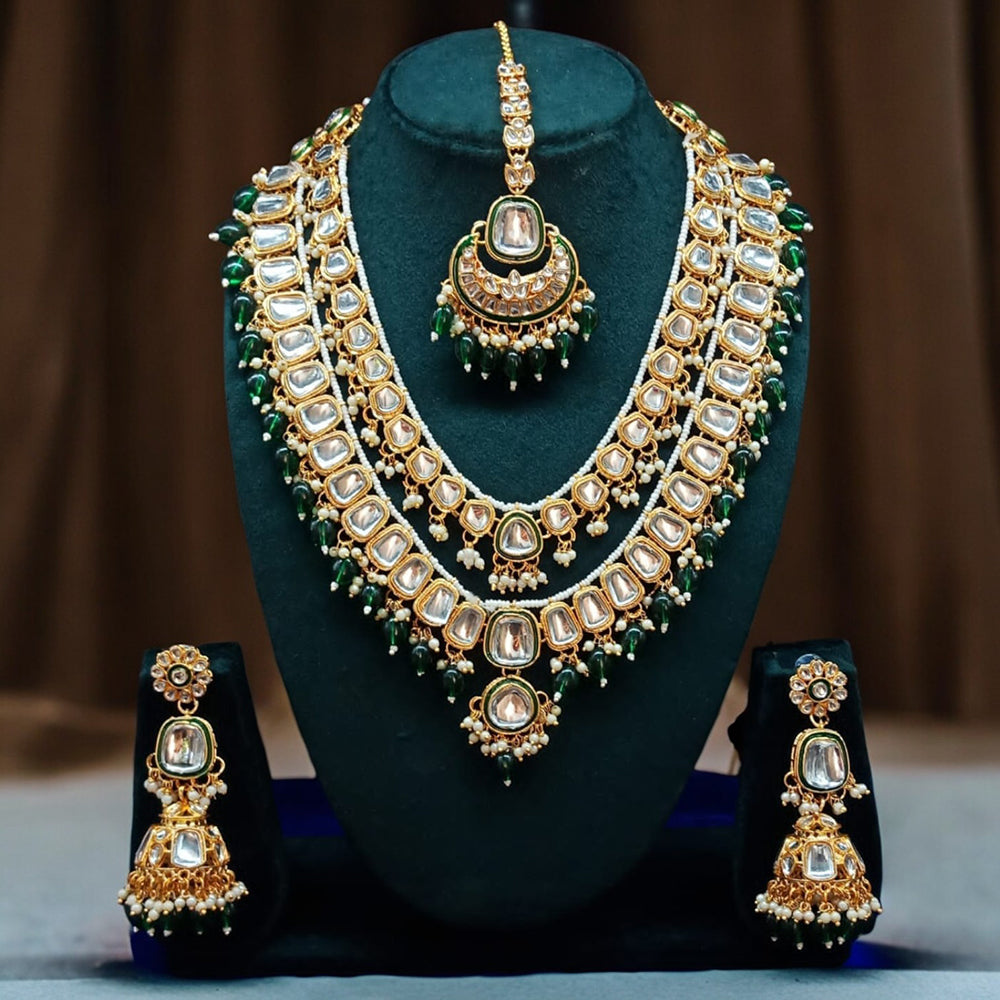 Knigght angel  Gold Plated Kundan Stone Long Necklace Set