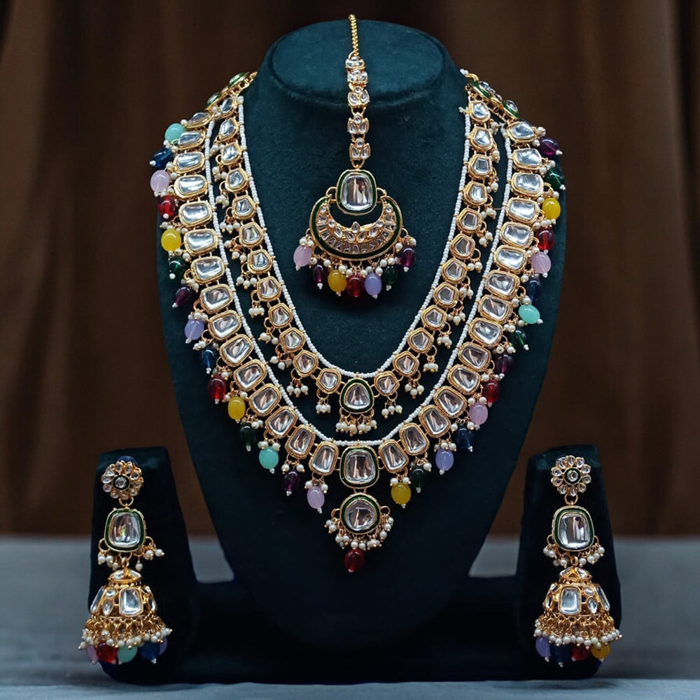 Knigght angel  Gold Plated Kundan Stone Long Necklace Set
