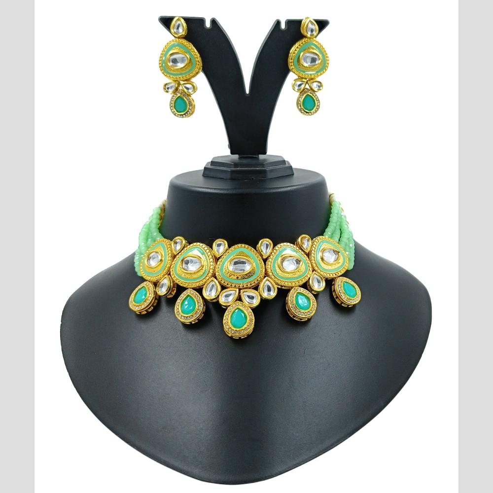 Knigght angel  Gold Plated Kundan And Beads Necklace Set