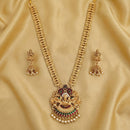 Js Fashion  Matte Gold Polish Clustered Pearl Laxmi Pendant Designer Fancy style Temple Jewellery Long Temple Necklace Set