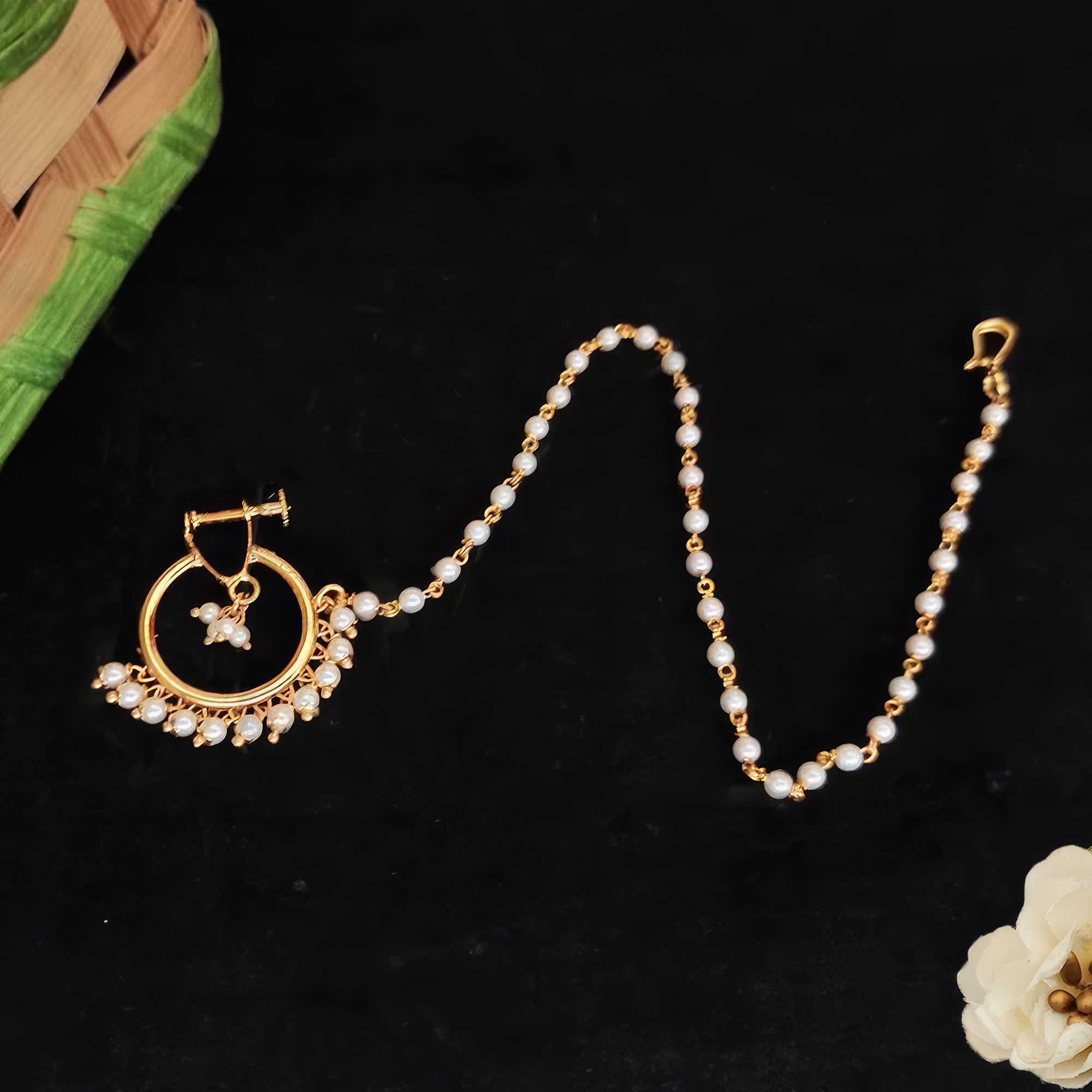 Js Fashion Clustered Pearl Tassels Antique Beautiful Designer Fancy Style Nath