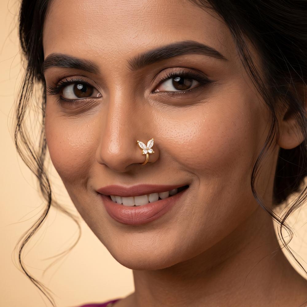 Js Fashion  Elegant Butterfly Design Nath Stone Studded Nose Ring