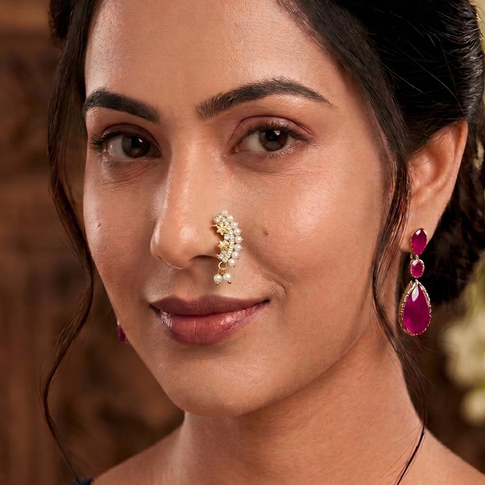 Js Fashion  PACK OF 3  Designer Floral Maharashtrian Nose Ring Set for women