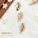Js Fashion  PACK OF 3  Designer Floral Maharashtrian Nose Ring Set for women