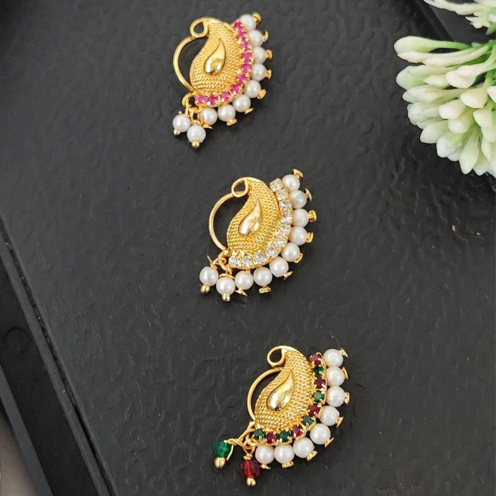 Js Fashion  PACK OF 3 Fancy High Gold Stone Studded Maharashtrian Nath Set