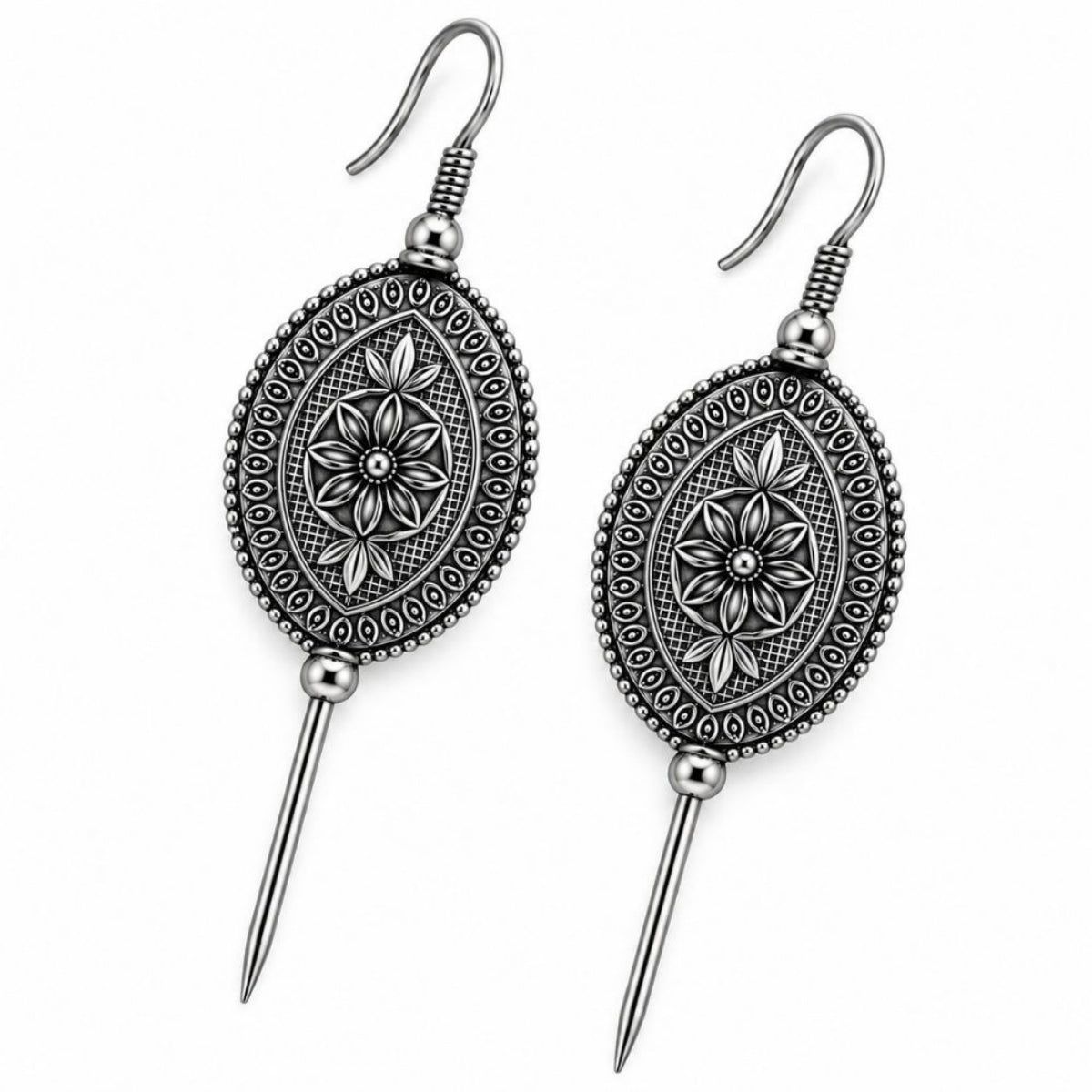 Etnico Navratri Traditional Oxidised Silver Plated Bugadi Ear Cuff Earrings for Women & Girls