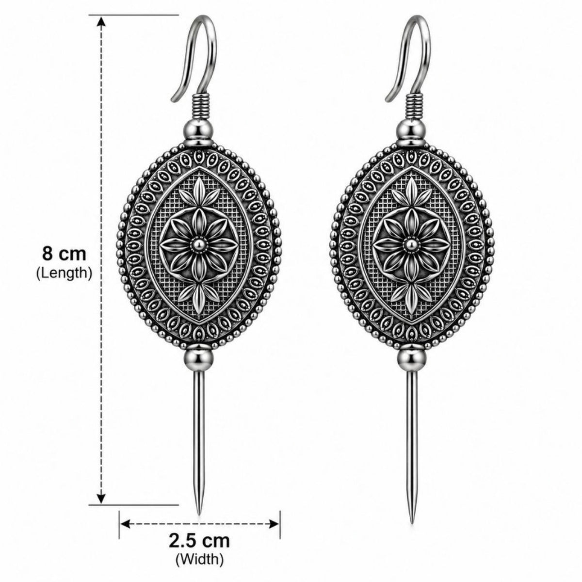 Etnico Navratri Traditional Oxidised Silver Plated Bugadi Ear Cuff Earrings for Women & Girls