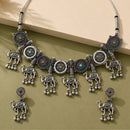 Etnico Traditional Navratri Oxidised Silver Plated Multicolour Tribal Choker Necklace with Earrings Jewellery Set for Women (OXJ004)