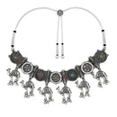 Etnico Traditional Navratri Oxidised Silver Plated Multicolour Tribal Choker Necklace with Earrings Jewellery Set for Women (OXJ004)