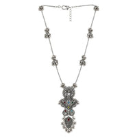 Etnico Traditional Navratri Oxidised Silver Plated Multicolour Long Pendant Necklace with Earrings Jewellery Set for Women (OXJ006)