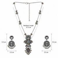 Etnico Traditional Navratri Oxidised Silver Plated Multicolour Long Pendant Necklace with Earrings Jewellery Set for Women (OXJ006)