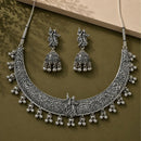 Etnico Traditional Navratri Oxidised Silver Plated Ghungroo Hasli Choker Necklace with Jhumka Earrings Jewellery Set for Women (OXJ008)