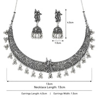 Etnico Traditional Navratri Oxidised Silver Plated Ghungroo Hasli Choker Necklace with Jhumka Earrings Jewellery Set for Women (OXJ008)