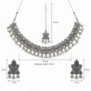 Etnico Traditional Navratri Oxidised Silver Plated Ghungroo Choker Necklace with Earrings and Maang Tikka Jewellery Set for Women (OXJ009)