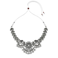 Etnico Traditional Navratri Oxidised Silver Plated Multicolour Choker Necklace with Earrings and Maang Tikka Jewellery Set for Women (OXJ011)