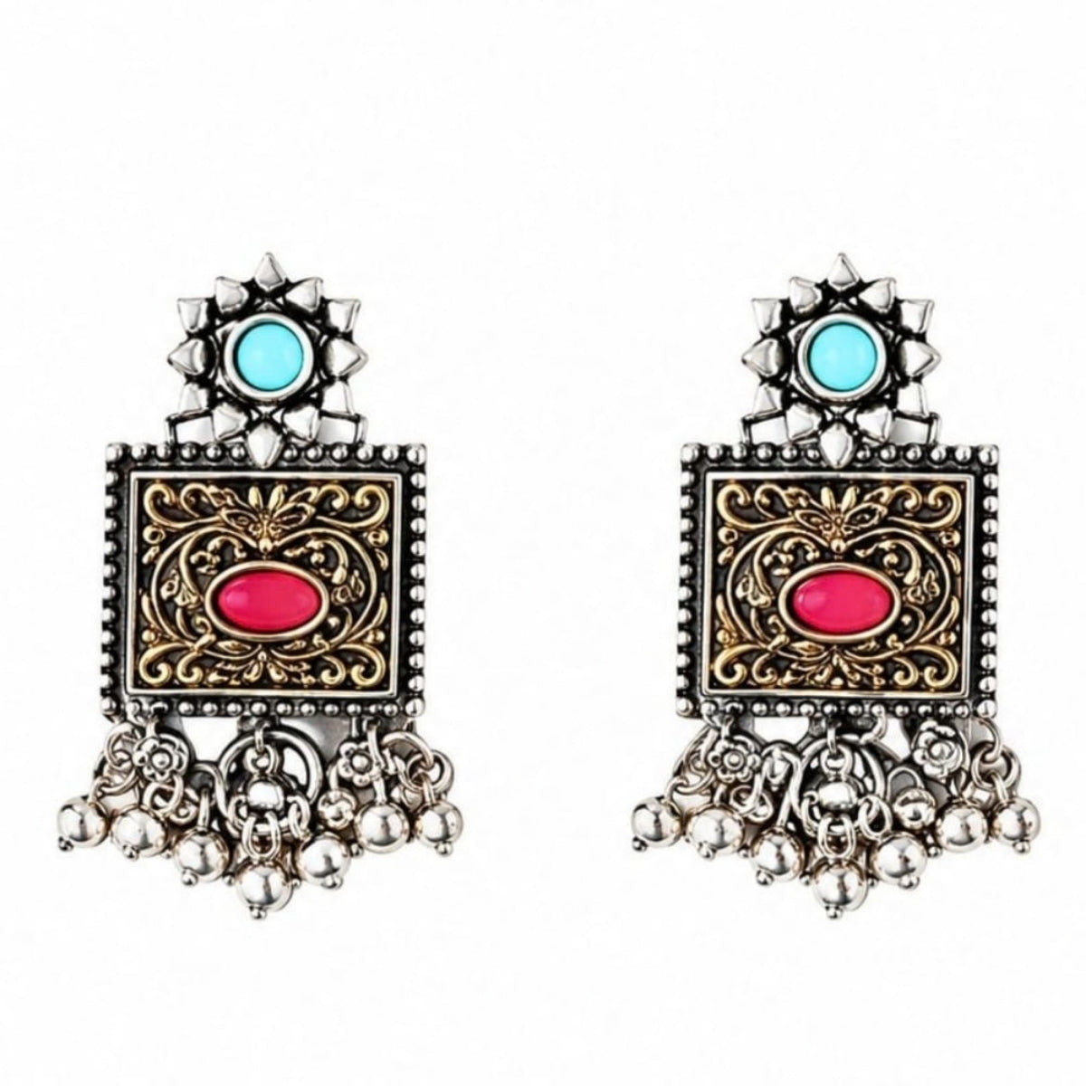 Etnico Traditional Navratri Oxidised Silver Plated Multicolour Long Necklace with Matching Earrings Jewellery Set for Women (OXJ012Mul)
