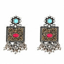 Etnico Traditional Navratri Oxidised Silver Plated Multicolour Long Necklace with Matching Earrings Jewellery Set for Women (OXJ012Mul)