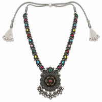 Etnico Traditional Navratri Oxidised Silver Plated Multicolour Stone Long Necklace with Earrings Jewellery Set for Women (OXJ016Mul)