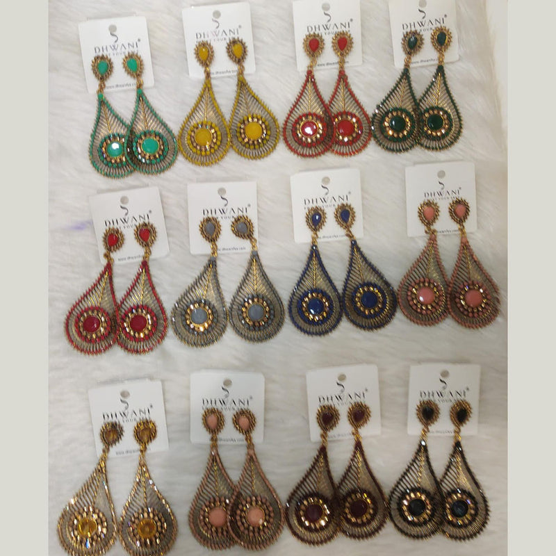 Dhwani Antic Gold Plated Austrian Stone Dangler Earrings (Assorted Color)