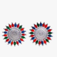 Bevy Pearls Vintage Style Oxidised Meenakari Stud Earrings