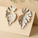 Bevy Pearl Gold Tone Leaf Design Statement Dangler Earrings