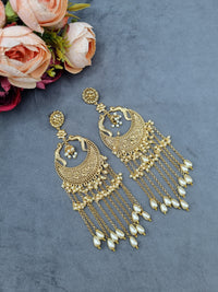 LAFZ  Peacock Motif Chandbali Earrings with Tassel Chains - PM3LCT