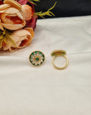 LAFZ  Floral Rosette Meenakari Statement Ring with Pearl Edge - PMRG10