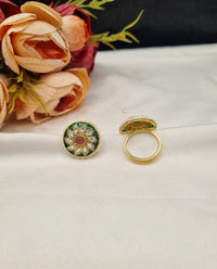 LAFZ  Floral Rosette Meenakari Statement Ring with Pearl Edge - PMRG10
