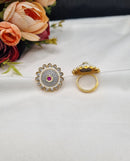LAFZ  Sunburst Pave Medallion Ring with Pearl Border - PMRG11