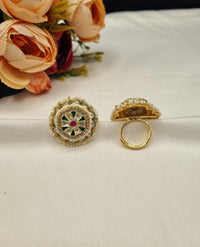 LAFZ  Ornate Geometric Statement Ring with Micro-Pearl Border - PMRG12