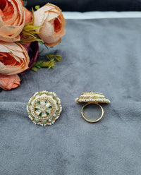 LAFZ  Ornate Geometric Statement Ring with Micro-Pearl Border - PMRG12