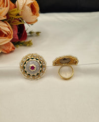 LAFZ  Dome Medallion Statement Ring with Micro-Pearl Border - PMRG13