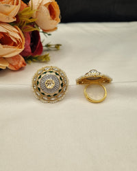 LAFZ  Dome Medallion Statement Ring with Micro-Pearl Border - PMRG13