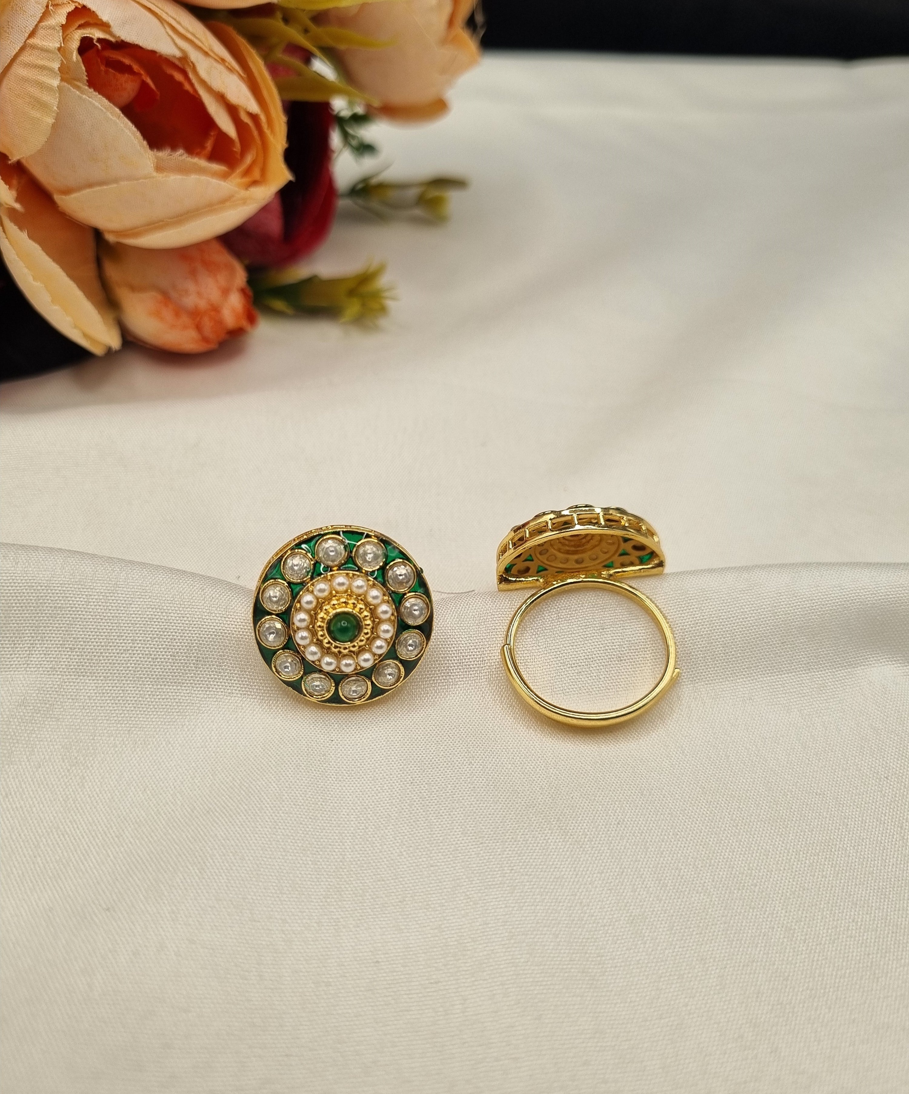 LAFZ  Circular Enamel & Pearl Medallion Statement Ring - PMRG14
