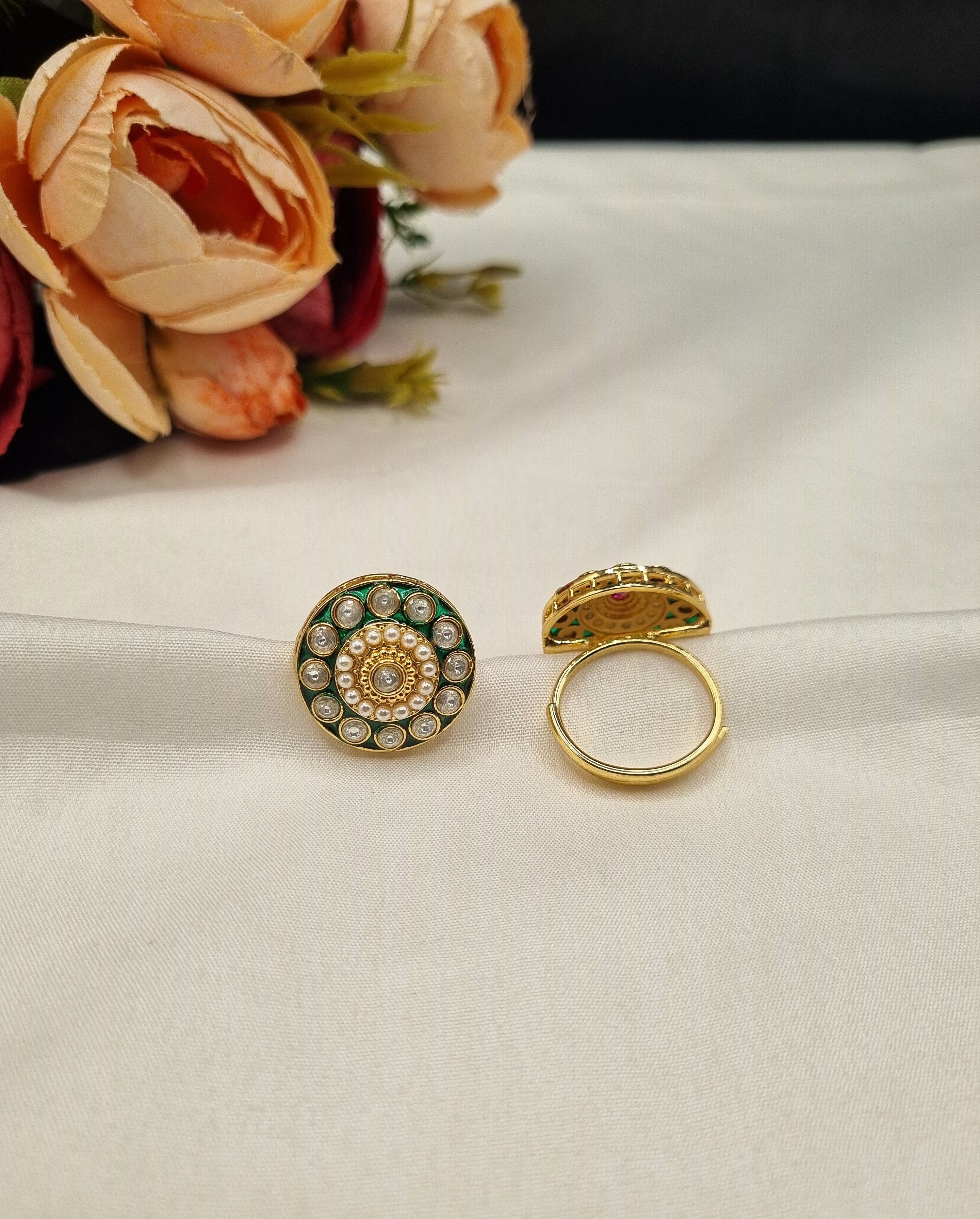 LAFZ  Circular Enamel & Pearl Medallion Statement Ring - PMRG14