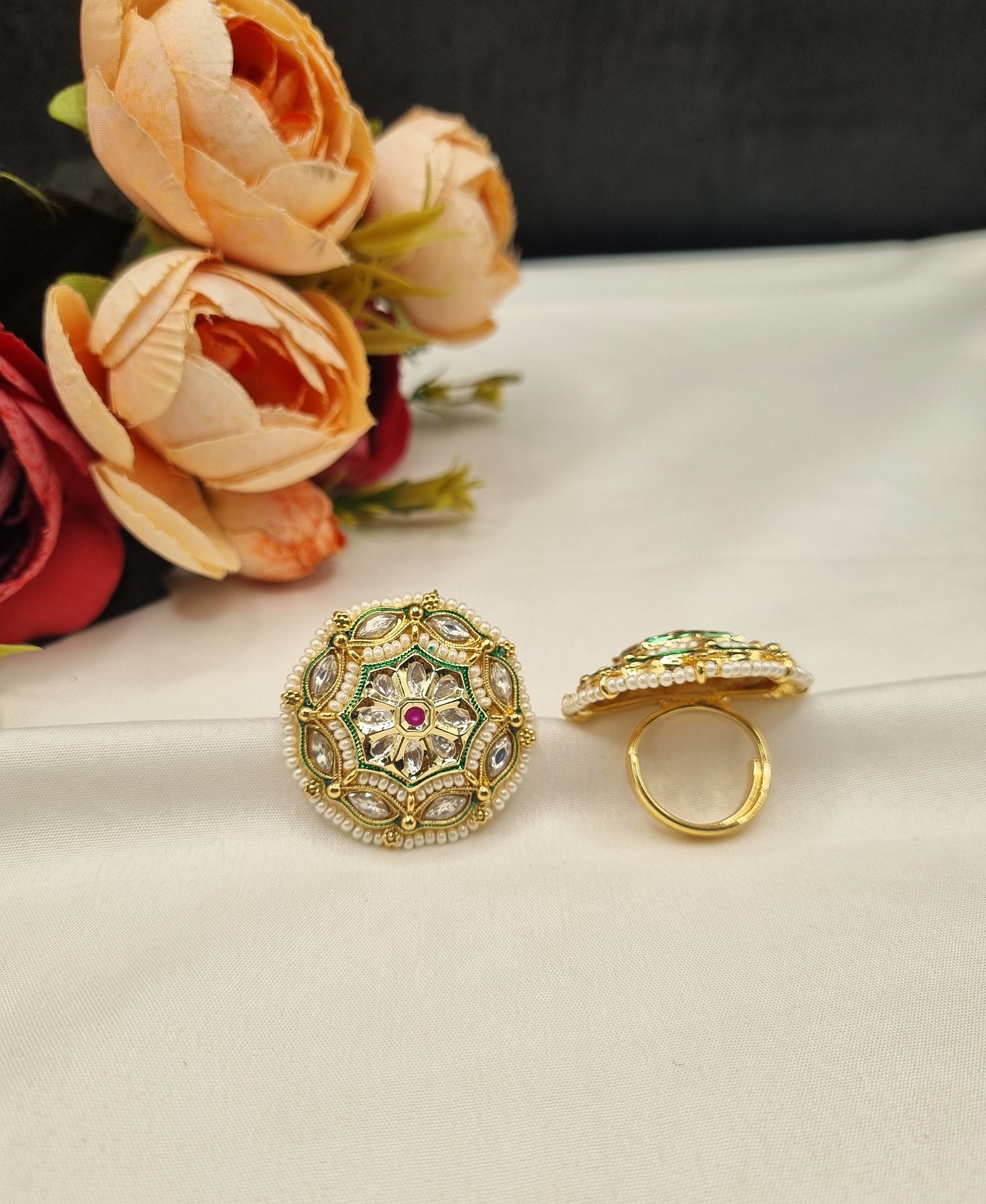 LAFZ  Traditional Floral Circular Adjustable Statement Ring - PMRG16