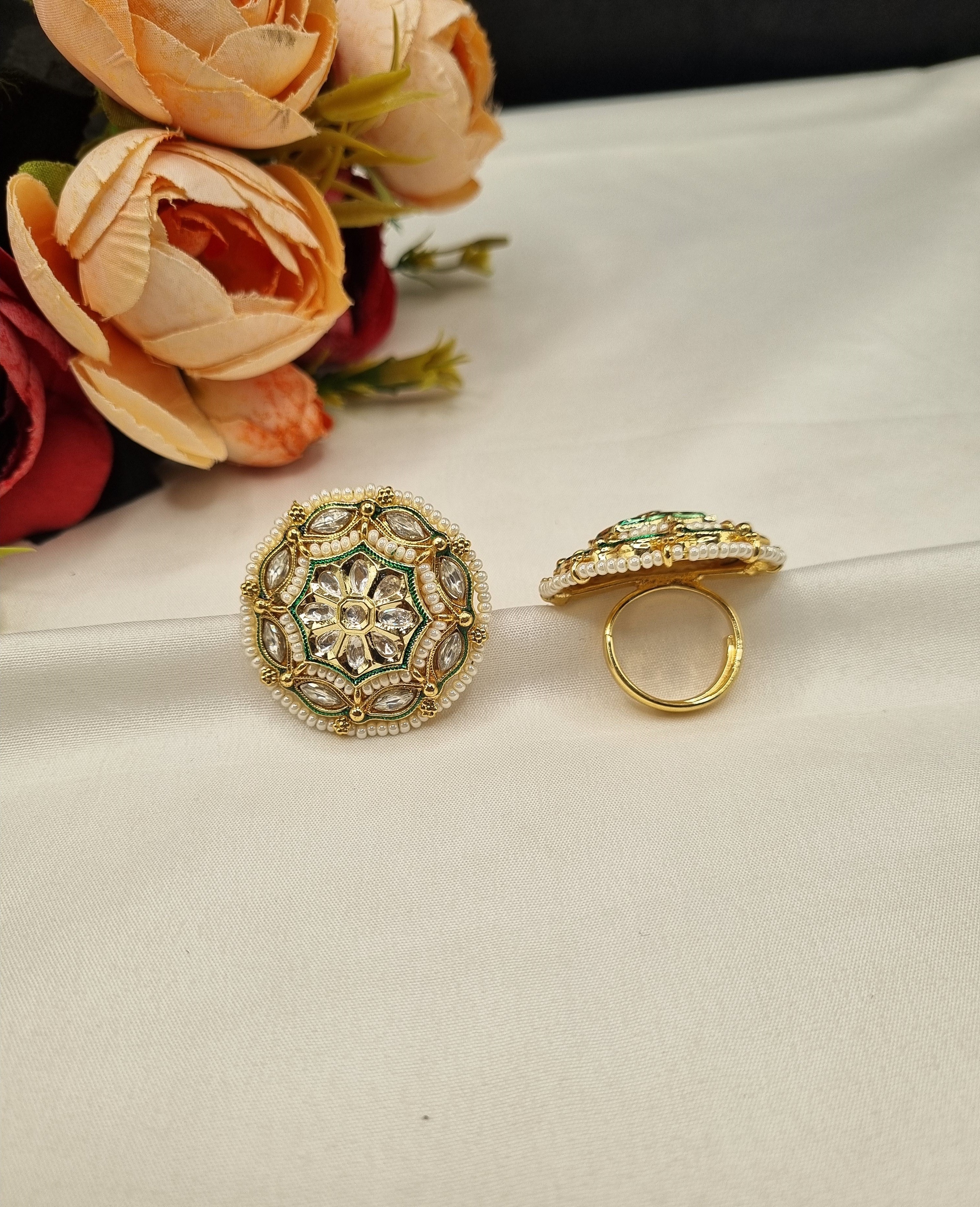 LAFZ  Traditional Floral Circular Adjustable Statement Ring - PMRG16