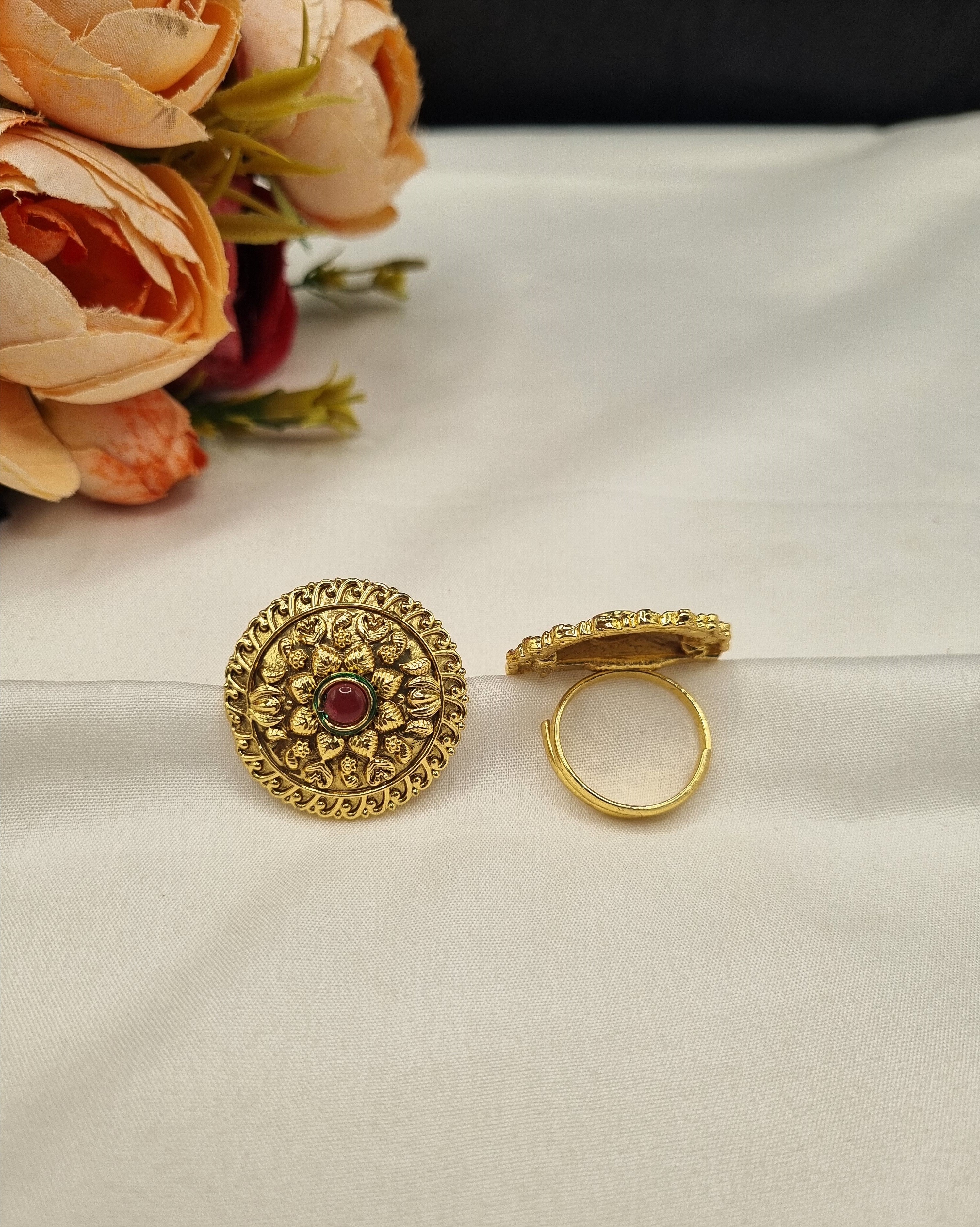 LAFZ  Traditional Embossed Floral Motif Adjustable Ring - PMRG19