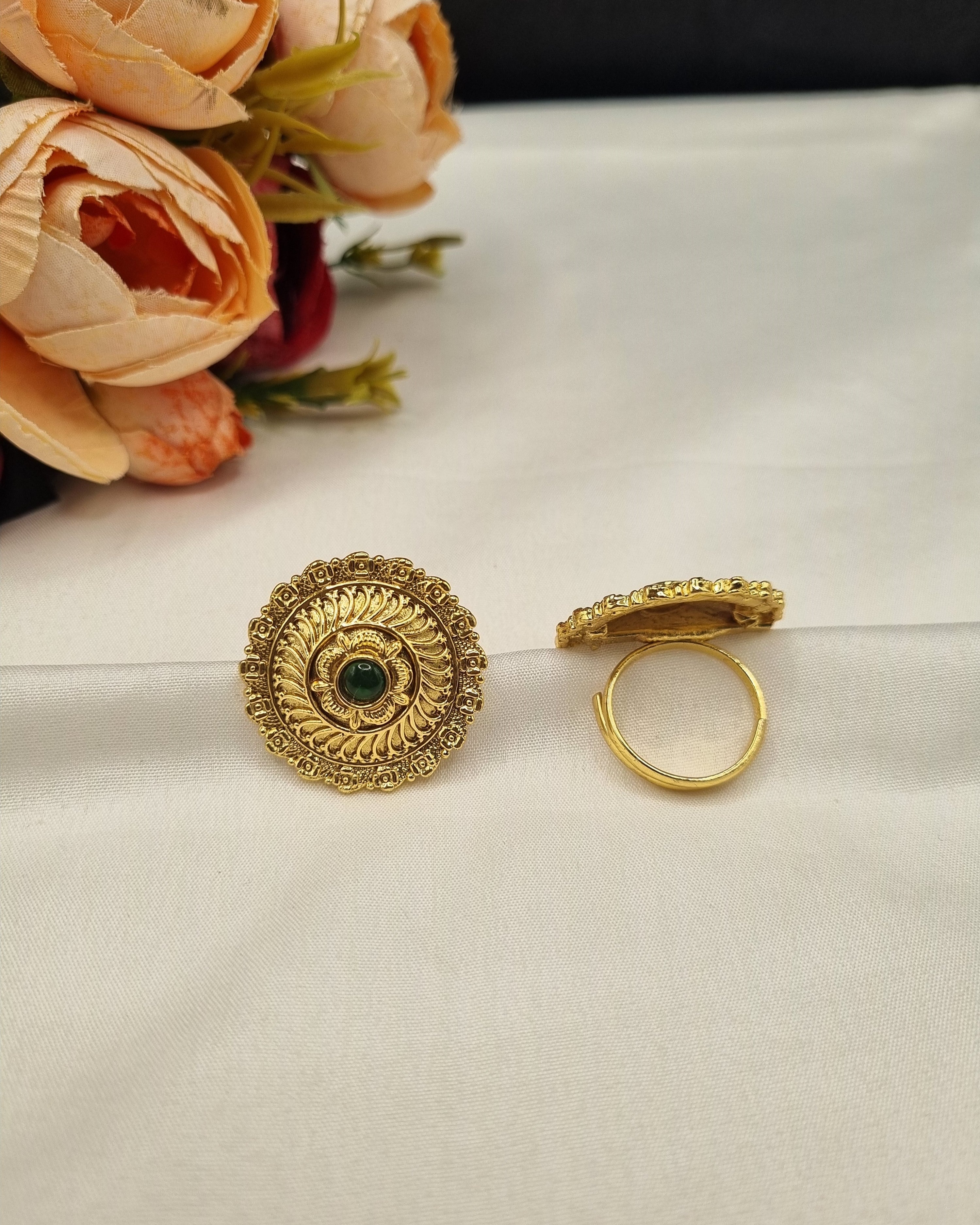 LAFZ  Traditional Carved Circular Adjustable Statement Ring - PMRG20
